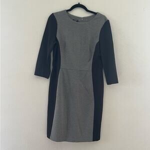 Talbots Petites Sheath Dress 8P Gray Black Colorblock 3/4 Sleeve Back Zip Career